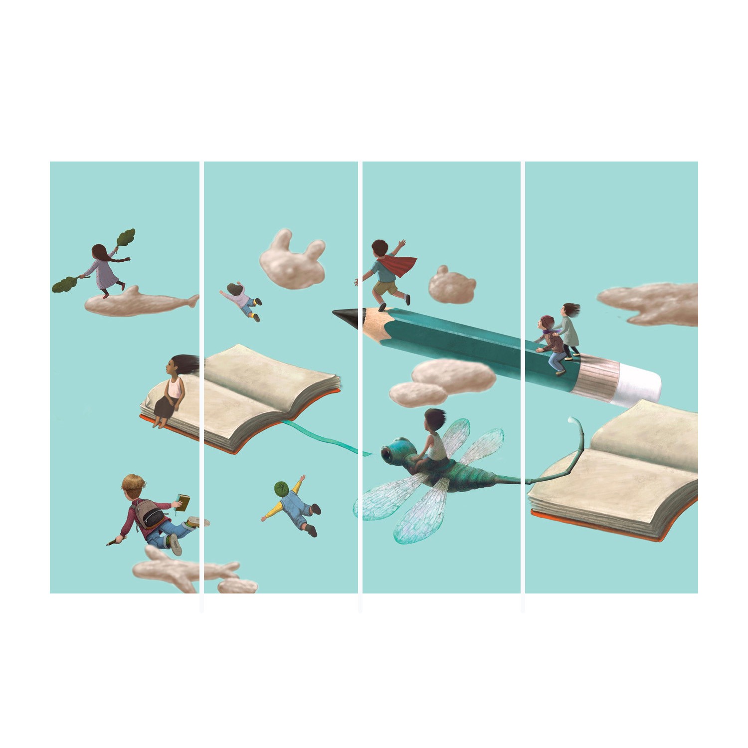 Flying Books Custom Wall Graphic Mural