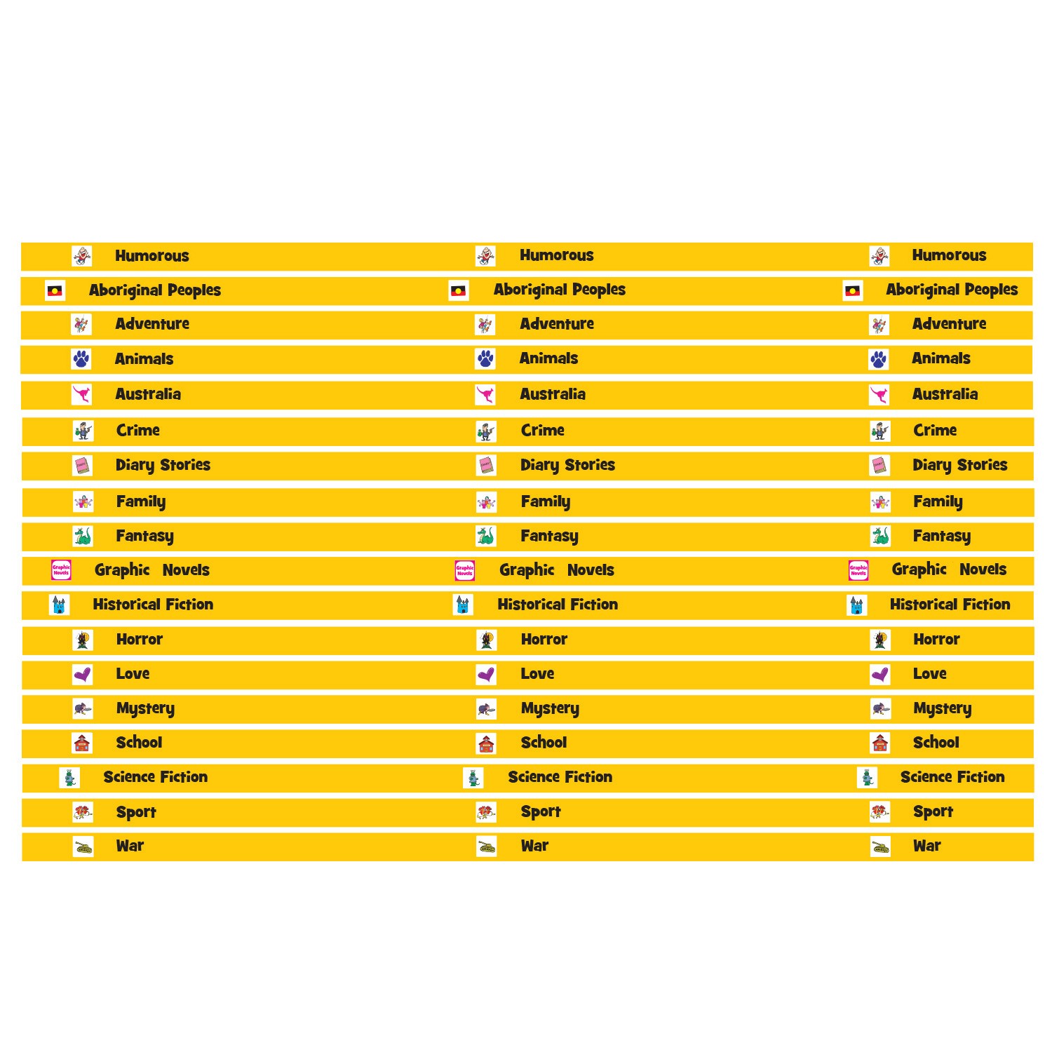 Junior Genre Shelf Label Strips Custom selection (26mm)