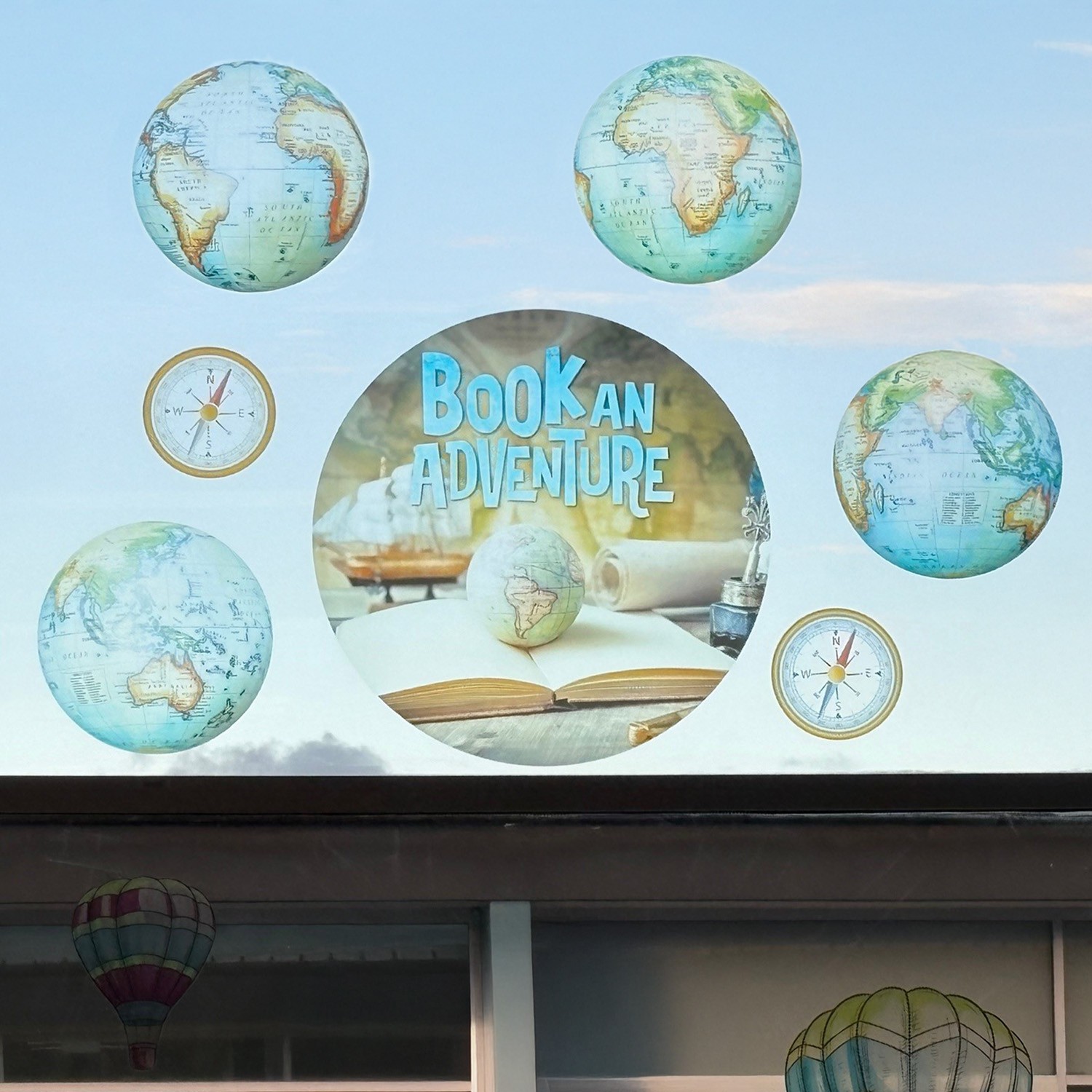 Globes & Compass Design Transparent Window Graphics