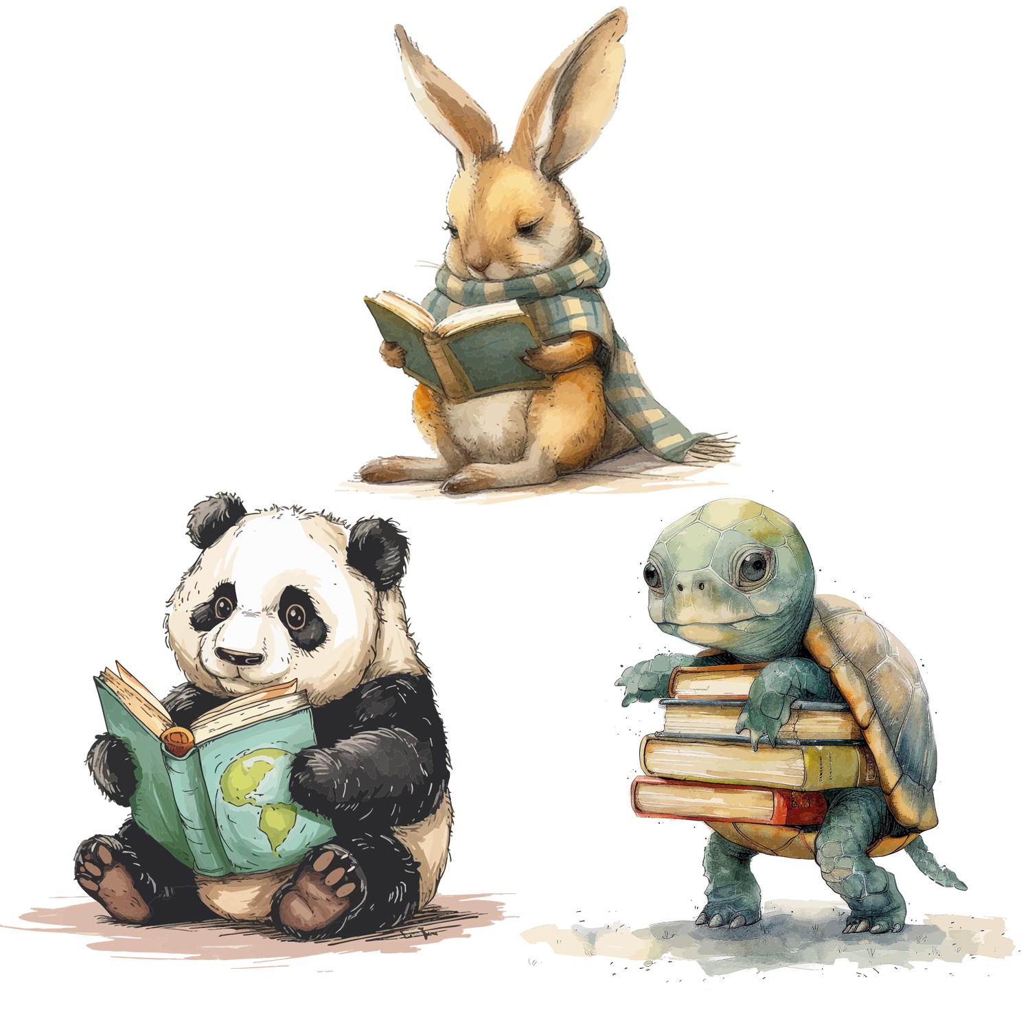 Reading Animals Transparent Window Graphics Set 3