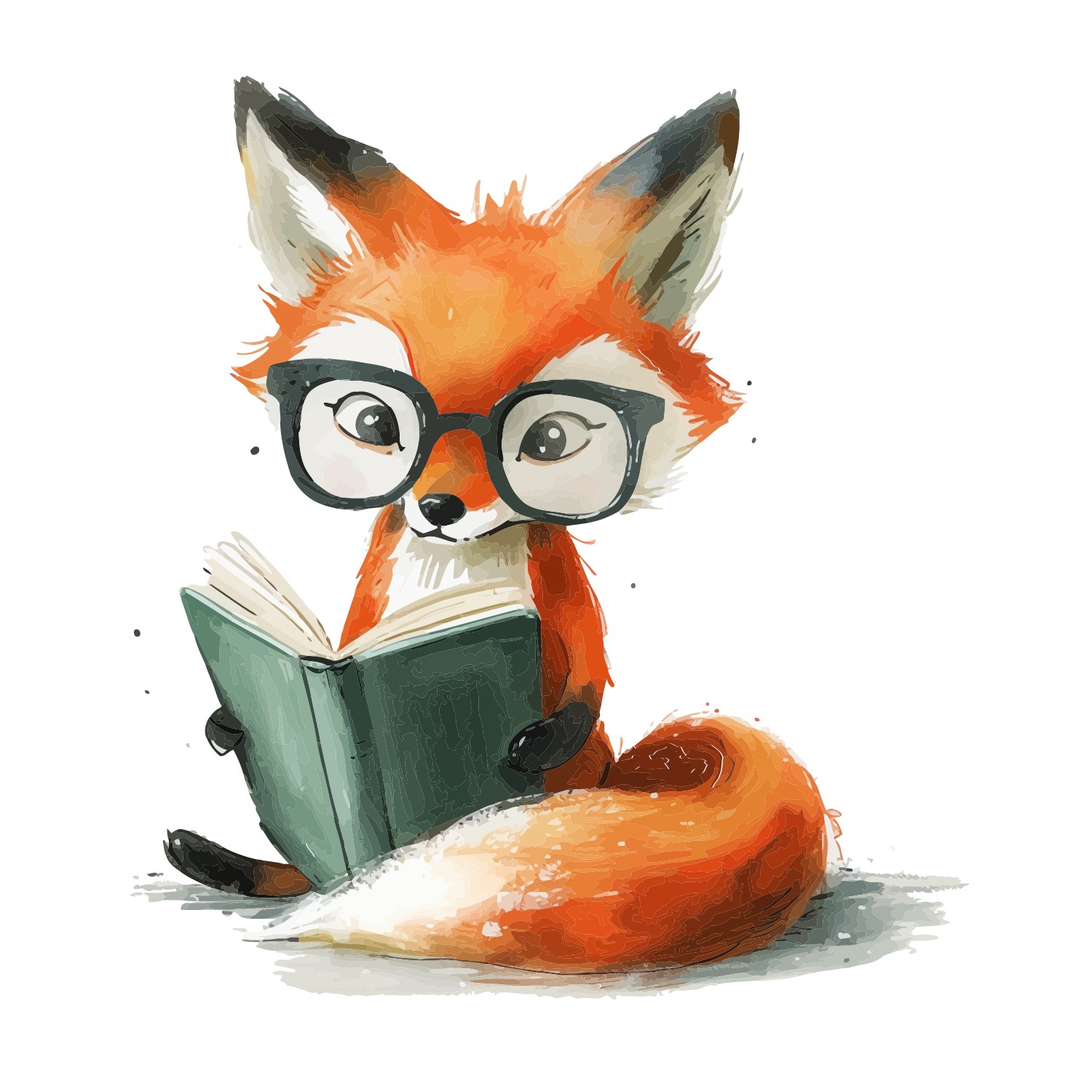 Fox Reading Animals Transparent Window Graphic