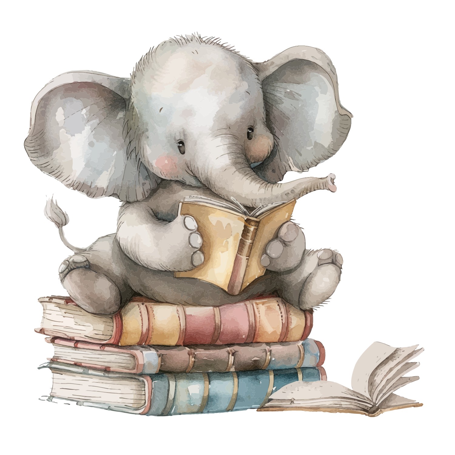 Grey Elephant Reading Animals Wall Graphic