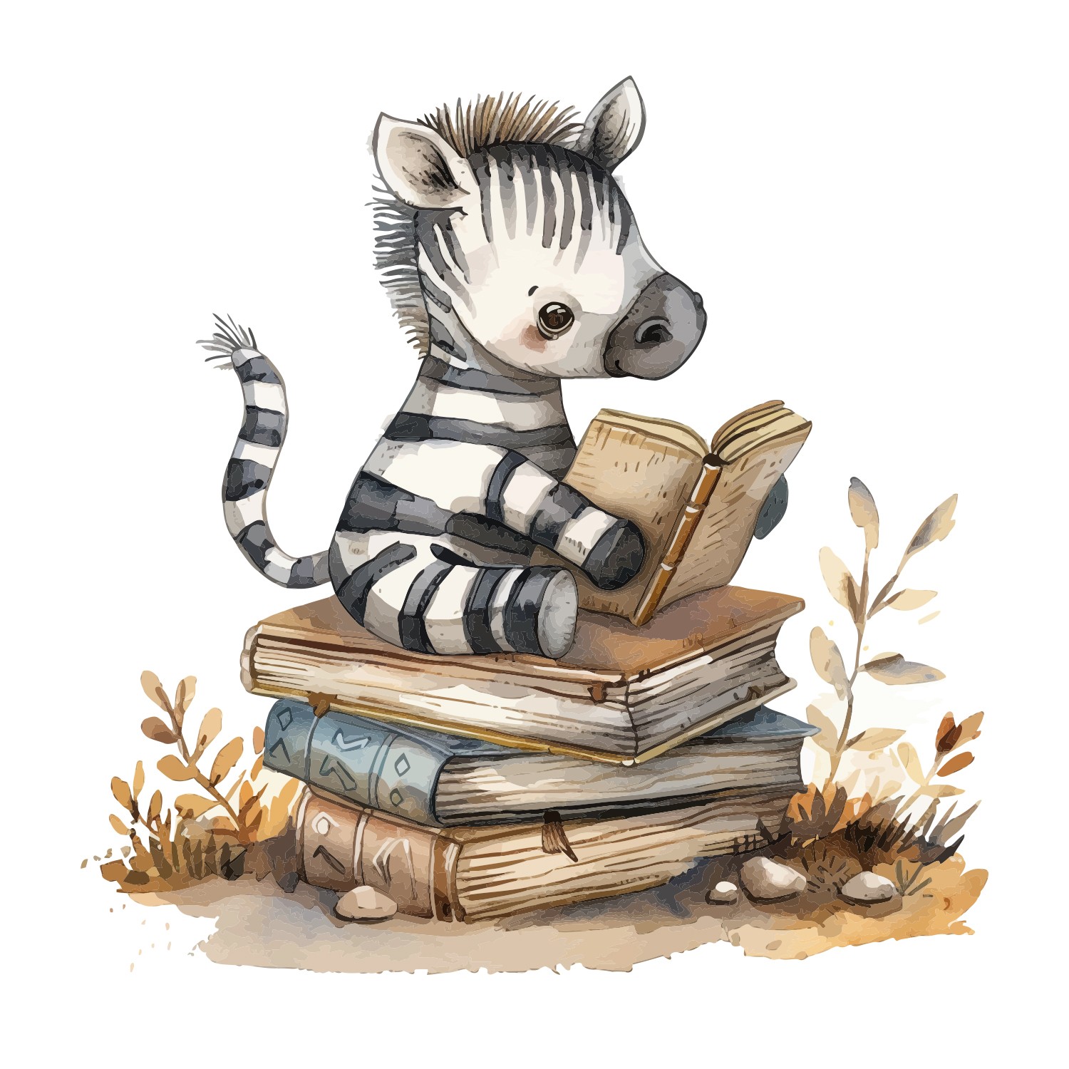 Zebra Reading Animals Wall Graphic